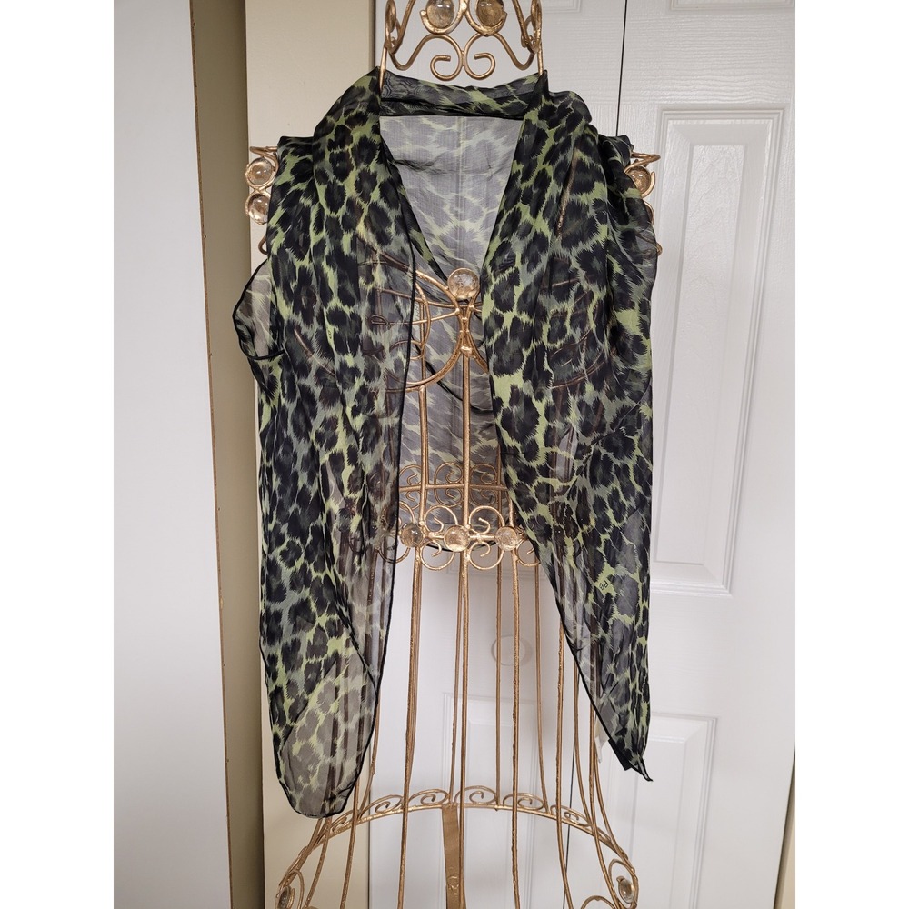 Roccobarocco Jeans Silk Leopard Print Scarf-Vest Edgy Green Black Italy